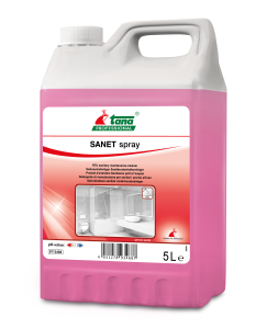 SANET spray is een zeer krachtige en gebruiksklare reiniger voor de verwijdering van vervuilingen in de sanitaire ruimtes, bv. 