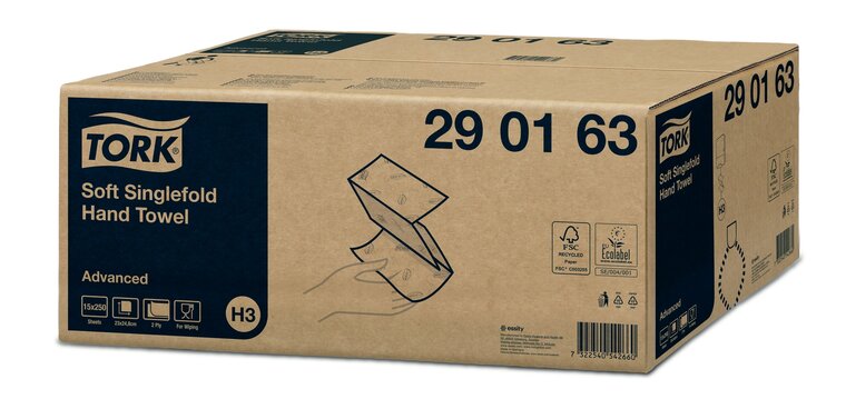 Tork Singlefold Handdoek Advanced H3 15x250st, 3.750st/doos