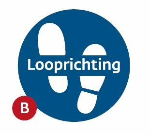 Vloersticker Ø 500mm, voetjes looprichting. Vloersticker Ø 500mm, voetjes looprichting.
