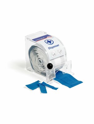 Detectaplast dispenser met snijrand voor rol 5mtr/6cm incl. rol Detectaplast Elastic blauw Detectaplast dispenser met snijrand voor rol 5mtr/6cm incl. rol Detectaplast Elastic blauw