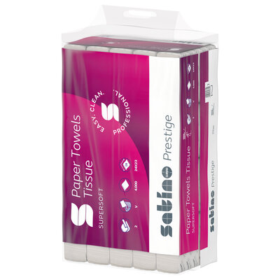 Satino Prestige Handdoek vv-vouw, Eco label cellulose 2 lagen 24x23cm 4000st PT3-PT4 Satino Prestige Handdoek vv-vouw, Eco label cellulose 2 lagen 24x23cm 4000st PT3-PT4